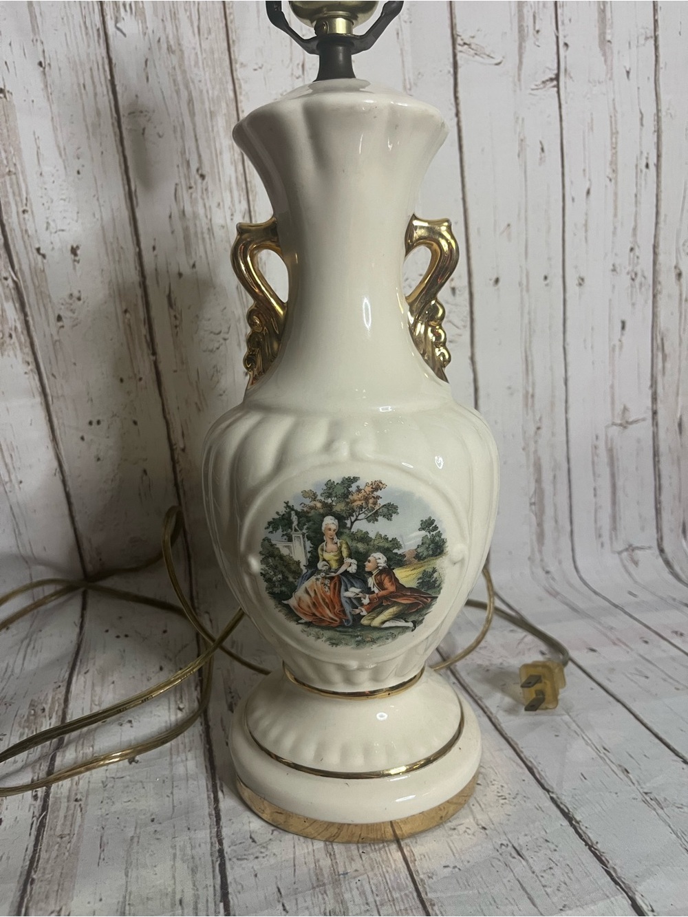 Vintage French Victorian Urn Style Porcelain Table Lamp Gold Accents